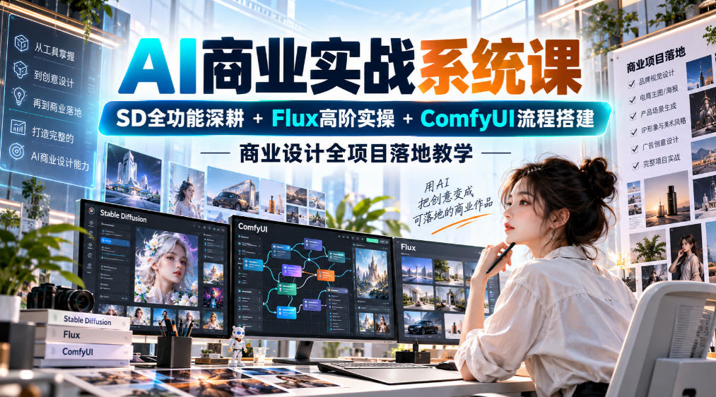 AI商业实战系统课｜SD全功能深耕+Flux高阶实操+Comfyui流程搭建，商业设计全项目落地教学-造梦栈