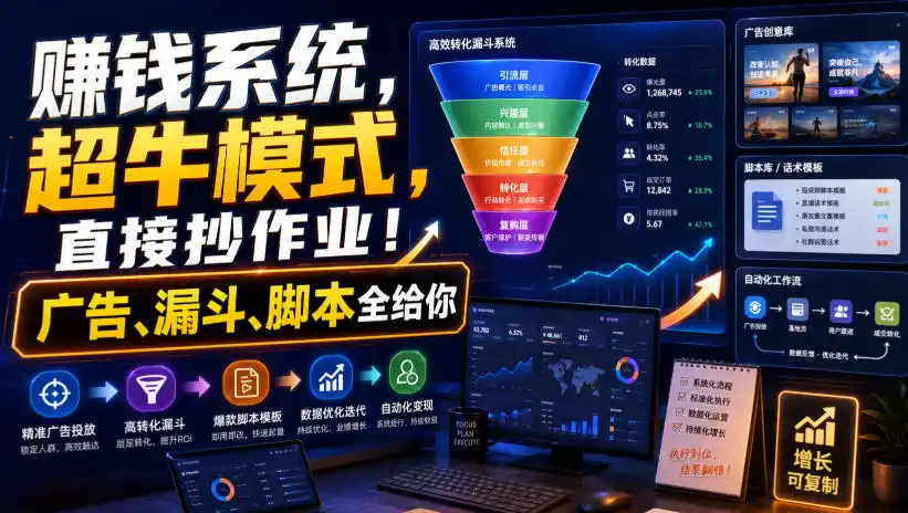 賺钱系统，超牛模式，直接抄作业！广告、漏斗、脚本全给你【原创双语字幕】-造梦栈