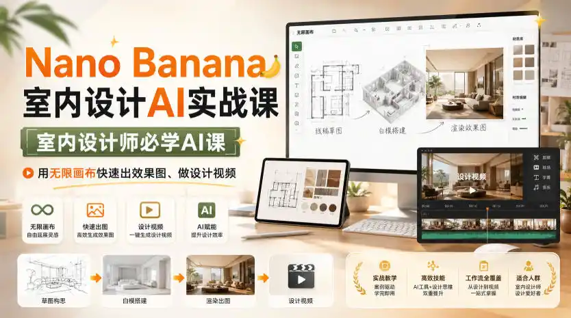 Nano Banana室内设计AI实战课，室内设计师必学AI课，用无限画布快速出效果图、做设计视频-造梦栈