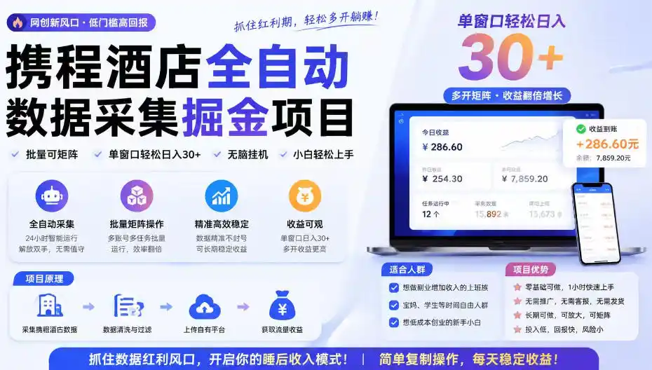 携程酒店采集挂G项目，批量可矩阵，单机轻松日入300+，开启你的睡后收入模式!【揭秘】-造梦栈