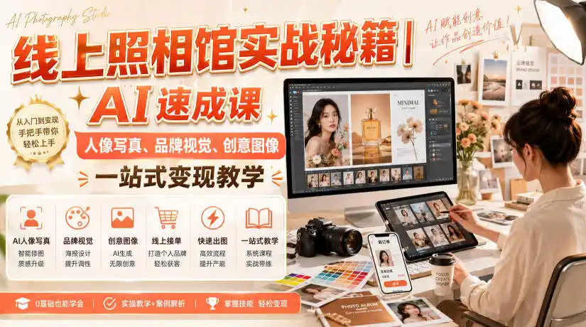 线上照相馆实战秘籍｜AI速成课，人像写真、品牌视觉、创意图像一站式变现教学-造梦栈