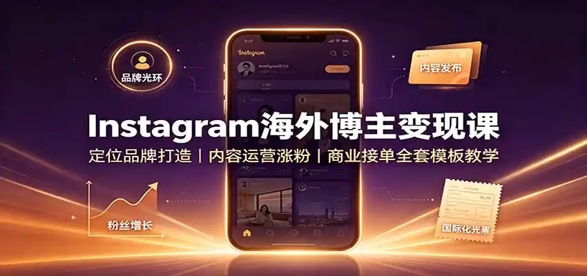 Instagram海外博主变现课：定位品牌打造，内容运营涨粉，商业接单全套模板教学-造梦栈