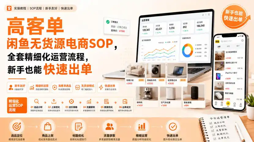 高客单闲鱼无货源电商SOP，全套精细化运营流程，新手也能快速出单-造梦栈