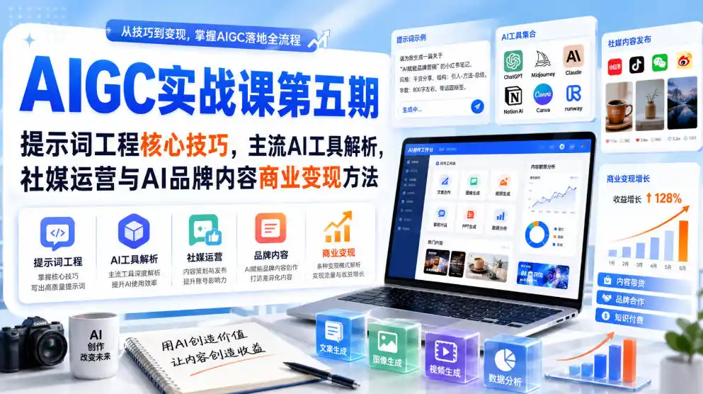 刺猬星球·AIGC实战课第五期，提示词工程核心技巧，主流AI工具解析，社媒运营与AI品牌内容商业变现方法-造梦栈