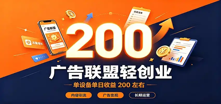 广告联盟轻创业，单设备单日收益200左右，内容引流广告变现长期运营-造梦栈