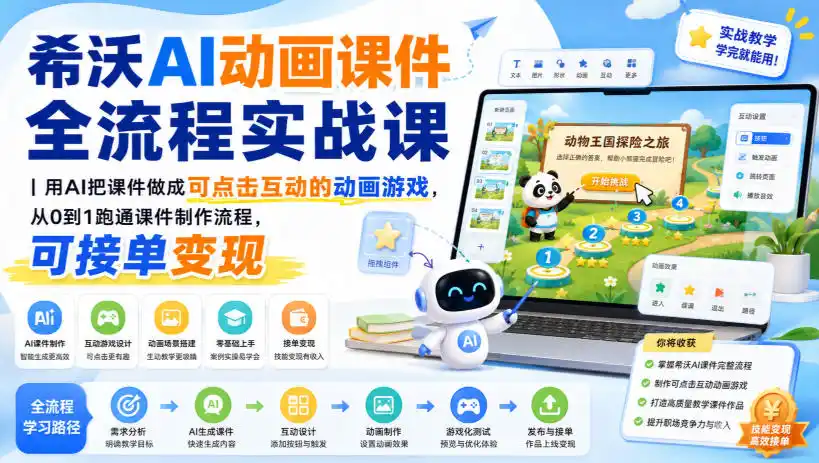 希沃AI动画课件全流程实战课｜用AI把课件做成可点击互动的动画游戏，从0到1跑通课件制作流程，可接单变现-造梦栈
