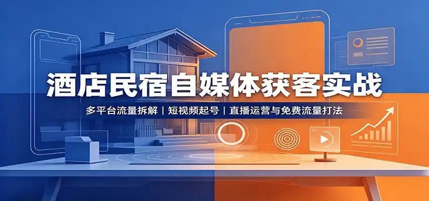 酒店民宿自媒体获客实战：多平台流量拆解，短视频起号，直播运营与免费流量打法-造梦栈