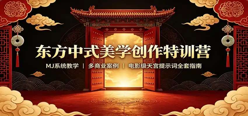 东方中式美学创作特训营：MJ系统教学，多商业案例，电影级天宫提示词全套指南-造梦栈
