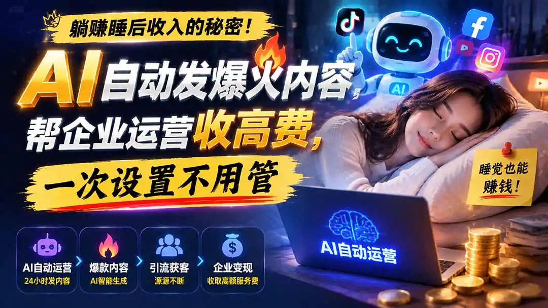躺赚睡后收入的秘密！AI 自动发爆火内容，帮企业运营收高费，一次设置不用管【原创双语字幕】-造梦栈