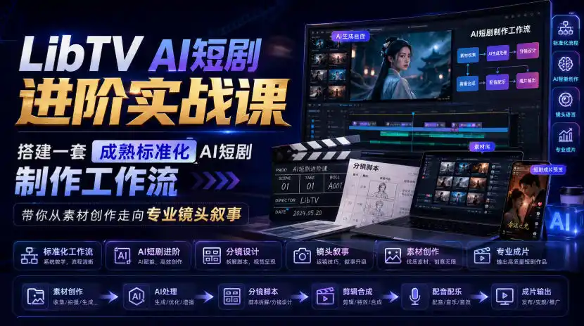 LibTV AI短剧进阶实战课，搭建一套成熟标准化AI短剧制作工作流，带你从素材创作走向专业镜头叙事-造梦栈