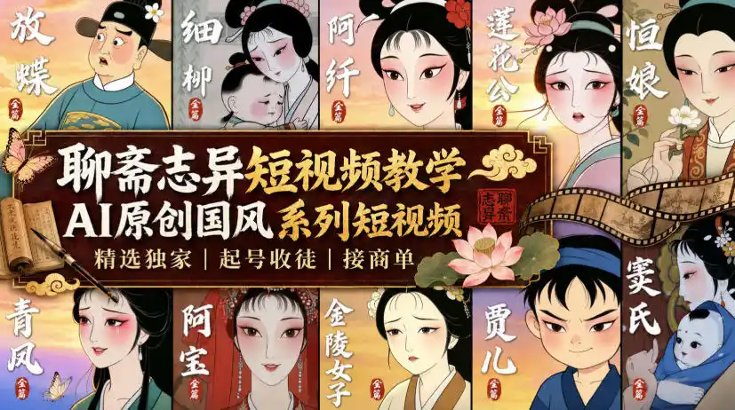 聊斋志异短视频教学，AI原创国风系列短视频，精选独家丨起号收徒丨接商单-造梦栈