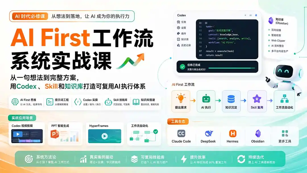 AI First工作流系统实战课：从一句想法到完整方案，用Codex、Skill和知识库打造可复用AI执行体系-造梦栈