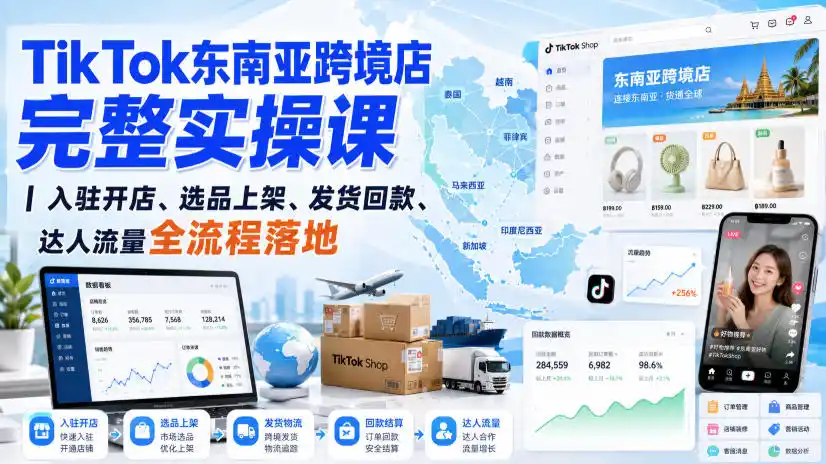 TikTok东南亚跨境店完整实操课｜入驻开店、选品上架、发货回款、达人流量全流程落地-造梦栈