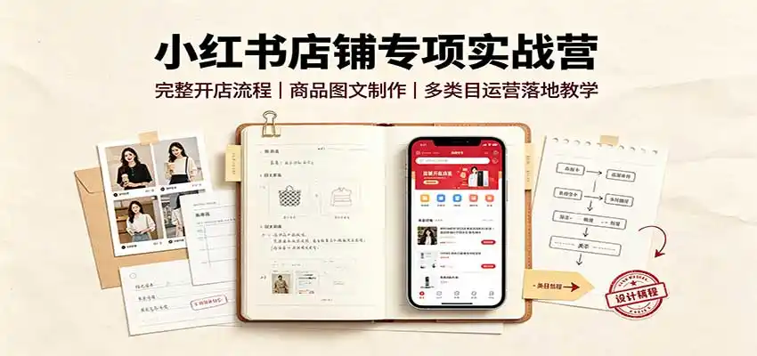 小红书店铺专项实战营：完整开店流程，商品图文制作，多类目运营落地教学-造梦栈