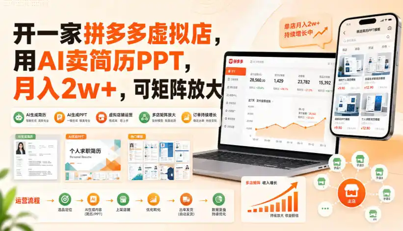 开一家拼多多虚拟店，用AI卖简历PPT，月入2w+，可矩阵放大【揭秘】-造梦栈