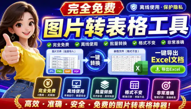 图片表格识别提取工具，支持一键从图片中智能提取表格并导出Excel文件，可离线免网运行，FastTableOCR-造梦栈
