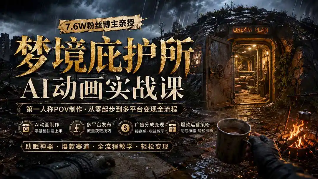 梦境庇护所AI动画实战课：7.6W粉丝博主亲授第一人称POV制作，从零起步到多平台发布变现全流程-造梦栈