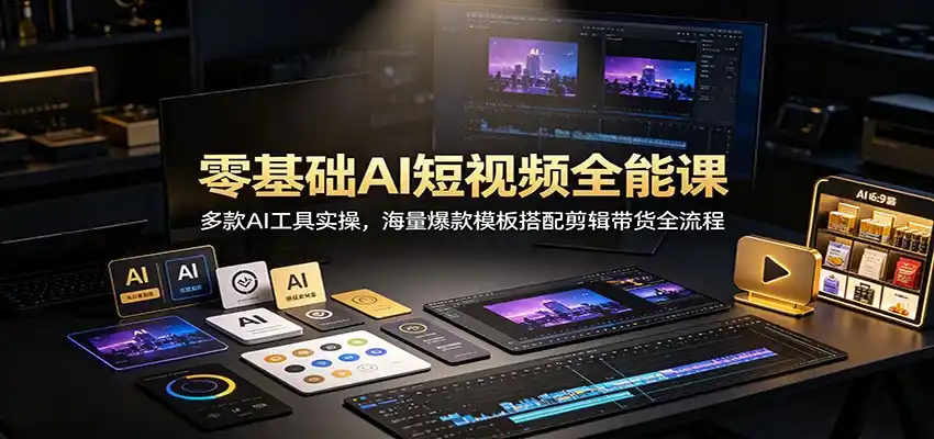 零基础AI短视频全能课：多款AI工具实操，海量爆款模板搭配剪辑带货全流程-造梦栈