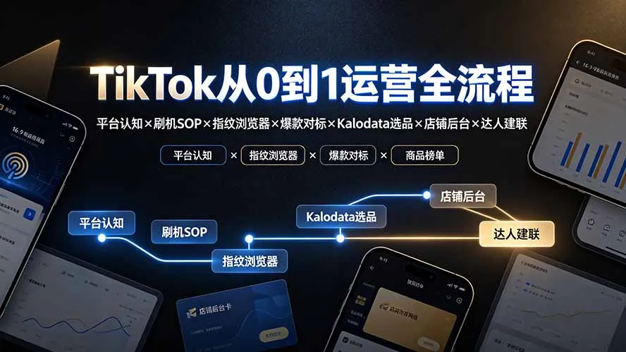 TikTok从0到1运营全流程-更新：平台认知×刷机SOP×指纹浏览器×爆款对标×Kalodata选品×店铺后台×达人建联-造梦栈