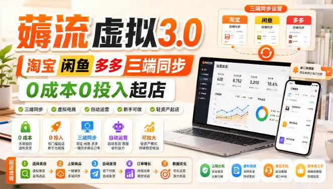 绅白不白·薅流虚拟3.0丨淘宝闲鱼多多三端同步丨0成本0投入起店-造梦栈