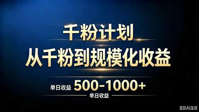 抖音千粉账号计划，从千粉到规模化收益 500-1000+单日收益-造梦栈