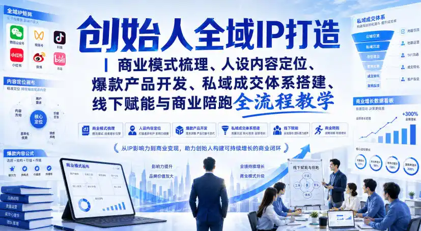 创始人全域IP打造｜商业模式梳理、人设内容定位、爆款产品开发、私域成交体系搭建、线下赋能与商业陪跑全流程教学-造梦栈