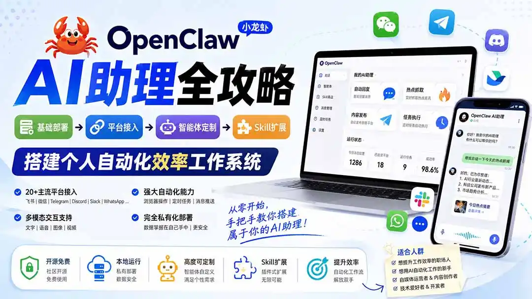 OpenClaw小龙虾 AI助理全攻略：基础部署→平台接入→智能体定制→Skill扩展，搭建个人自动化效率工作系统-造梦栈