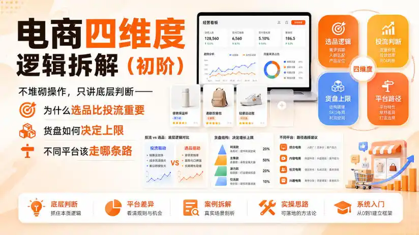 电商四维度逻辑拆解(初阶)不堆砌操作，只讲底层判断——为什么选品比投流重要、货盘如何决定上限、不同平台该走哪条路-造梦栈