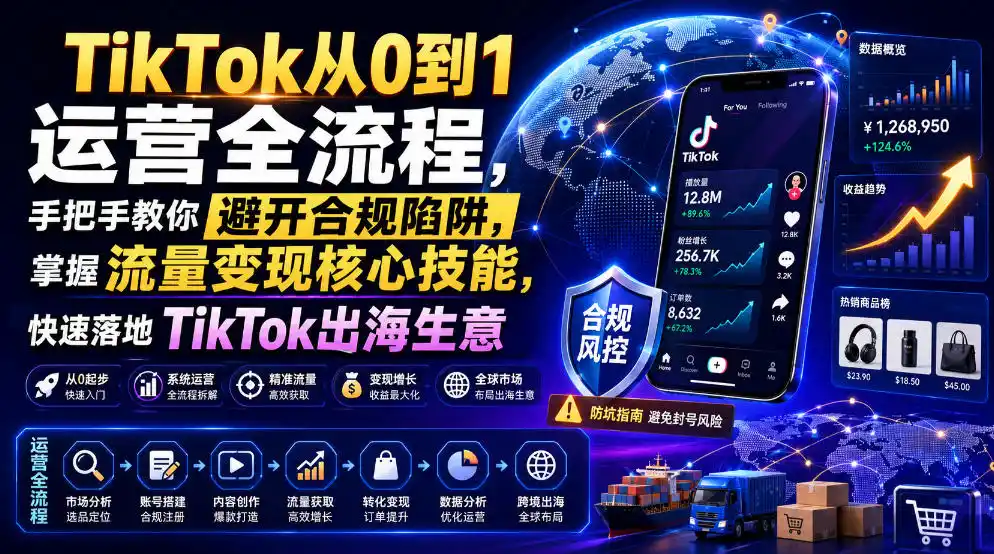 TikTok从0到1运营全流程，手把手教你避开合规陷阱，掌握流量变现核心技能，快速落地TikTok出海生意(更新8月)-造梦栈